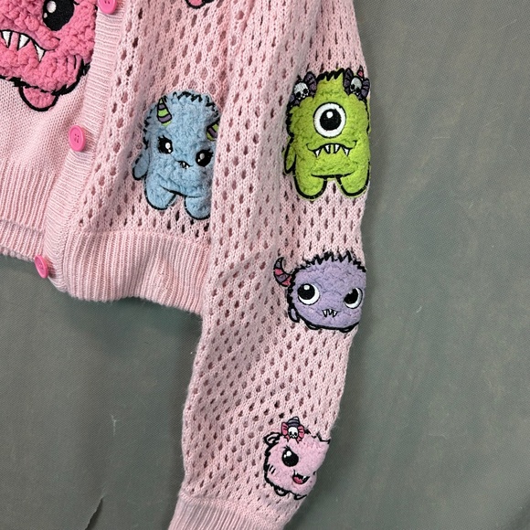 Hot topic Sweet Society Embroidered Fuzzy Monster Girl's Cardigan Set Size Large - Picture 5 of 14